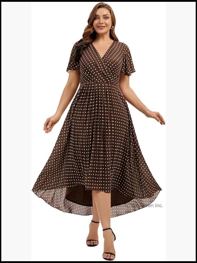 Plus Size V-Neck Chiffon Formal Dress High-Low Ruffle